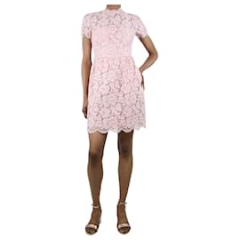 Valentino-Pink short-sleeved lace midi dress - size UK 6-Pink