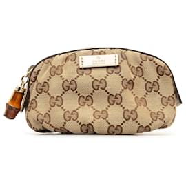 Gucci-Neceser de bambú de lona con GG marrón de Gucci-Castaño,Beige,Dorado