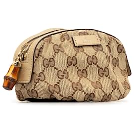 Gucci-Gucci Brown GG Canvas Bamboo Cosmetic Pouch-Brown,Beige,Golden