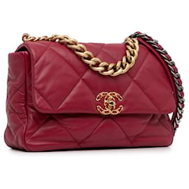 Chanel-Chanel piel de cordero roja grande 19 Solapa-Roja