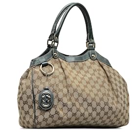 Gucci-Gucci Brown GG Canvas Sukey Tote-Brown,Blue,Beige,Other