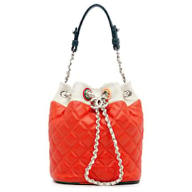 Chanel-Chanel Red Quilted Lambskin Cuba Drawstring Bucket-Red