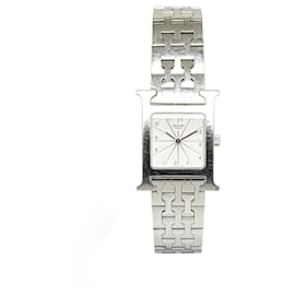 Hermès-Relógio Hermès Prata Quartzo Aço Inoxidável Heure H-Prata