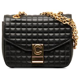 Céline-Bolso C pequeño de piel de becerro acolchado en negro Celine-Negro