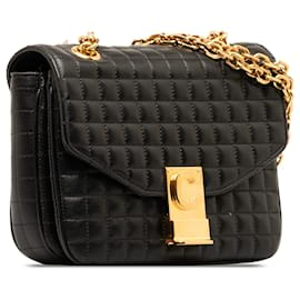 Céline-Bolso C pequeño de piel de becerro acolchado en negro Celine-Negro