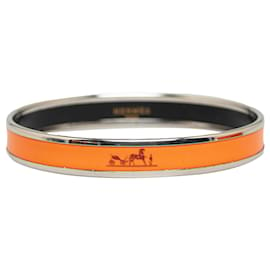 Hermès-Bracelet étroit en émail Hermès Orange Calèche-Argenté,Orange