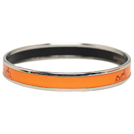 Hermès-Hermès Orange Caleche Narrow Enamel Bangle-Silvery,Orange