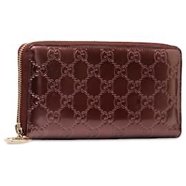 Gucci-Gucci Red Guccissima Patent Zip Around Long Wallet-Red,Dark red