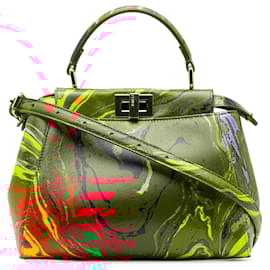 Fendi-Fendi Red Mini Marbled Peekaboo Satchel-Red