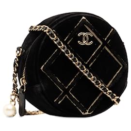 Chanel-Chanel Black Velvet Pearl Sequin Round Crossbody-Black
