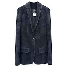 Chanel-Jaqueta de Tweed Preta com Botões de Jóia CC-Preto