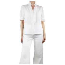 Autre Marque-Camisa blanca de manga corta con ribete de volantes - talla L-Blanco