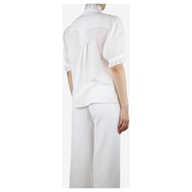 Autre Marque-Camisa blanca de manga corta con ribete de volantes - talla L-Blanco