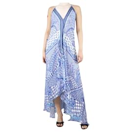 Ralph Lauren Double Rl-Vestido slip com estampa de cetim azul e branco - Tamanho único-Azul