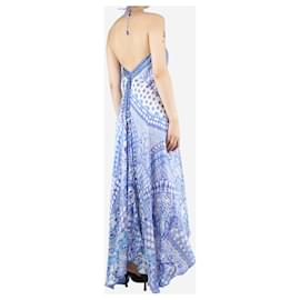 Ralph Lauren Double Rl-Vestido slip com estampa de cetim azul e branco - Tamanho único-Azul