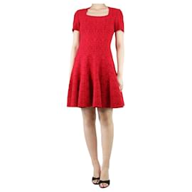 Alaïa-Rotes kurzärmliges Kleid mit Ton in Ton gemustertem Muster - Größe UK 12-Rot