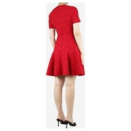 Alaïa-Rotes kurzärmliges Kleid mit Ton in Ton gemustertem Muster - Größe UK 12-Rot