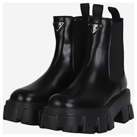 Prada-Black Monolith brushed leather ankle boots - size EU 35-Black
