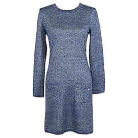 Chanel-Vestido de Cachemira con Brillo París / Bizancio-Azul