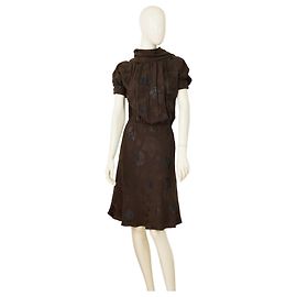 Dsquared2 Braunes Devore Seidenkleid mit Blattmuster und Logo Braun