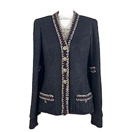 Chanel-Jaqueta de tweed preto com botões CC raros e atemporais.-Preto