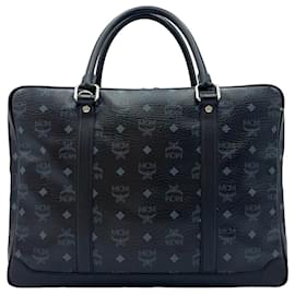 MCM-MCM Business Bag Large Messenger Laptop Bag Black Top Handle Bag Logo-Black