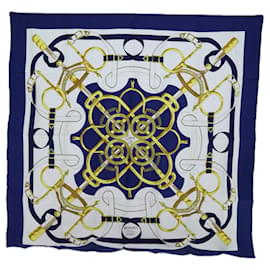 Hermès-HERMES CARRE 90 Eperon d'Or Scarf Silk Blue Auth am6085-Blue