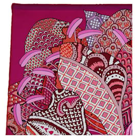 Hermès-HERMES CARRE 90 FLEURS DINDIENNES Scarf Silk Pink Auth am6084-Pink