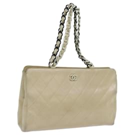 Chanel-CHANEL Matelasse Chain Tote Bag Cuir Beige CC Auth yk11588-Beige