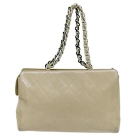 Chanel-CHANEL Matelassé Chain Tote Bag Leder Beige CC Auth yk11588-Beige
