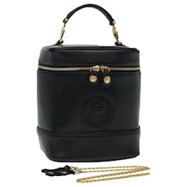 Versace-VERSACE Vanity Hand Bag Leather Black Auth am6048-Black