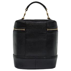 Versace-Bolsa de mão VERSACE Vanity Couro Preto Auth am6048-Preto