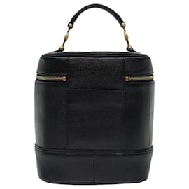 Versace-VERSACE Vanity Hand Bag Cuir Noir Auth am6048-Noir
