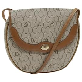 Christian Dior-Christian Dior Honeycomb Canvas Shoulder Bag PVC Leather Beige Auth 70811-Beige