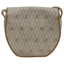 Christian Dior-Christian Dior Bolsa tiracolo Honeycomb Lona PVC Couro Bege Autêntico 70811-Bege