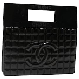 Chanel-CHANEL COCO Mark Choco Bar Sac à main Cuir verni Noir CC Auth bs13488-Noir