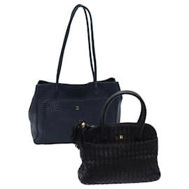 Bally-BALLY Hand Bag Leather 2Set Black Navy Auth yb527-Black,Navy blue