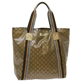 Gucci-GUCCI GG Crystal Tote Bag Gray Gold Brown 189669 auth 70396-Brown,Golden,Grey