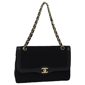 Chanel-CHANEL Matelasse Bolso de hombro con cadena Algodón Paris limitado Negro CC Auth bs13508-Negro