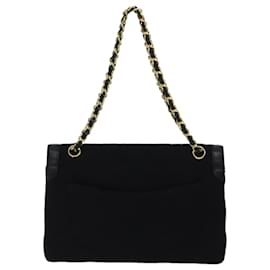 Chanel-CHANEL Matelasse Chain Shoulder Bag Cotton Paris limited Black CC Auth bs13508-Black