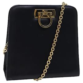 Salvatore Ferragamo-Salvatore Ferragamo Gancini Borsa a tracolla con catena Pelle Navy Autentico 70641-Blu navy