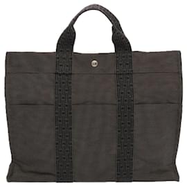 Hermès-HERMES Her Line MM Tote Bag Toile Gris Auth 69370-Marron