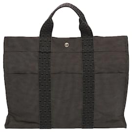 Hermès-HERMES Her Line MM Tote Bag Canvas Gray Auth 69370-Grey