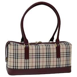 Burberry-BURBERRY Nova Check Hand Bag Canvas Leather Beige Wine Red Auth ki4316-Beige,Other