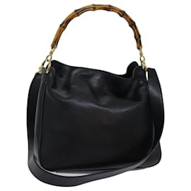 Gucci-GUCCI Bamboo Hand Bag Leather 2way Black 001 1638 Auth bs13433-Black