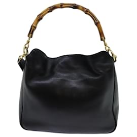 Gucci-GUCCI Bamboo Hand Bag Leather 2way Black 001 1638 Auth bs13433-Black