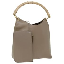 Gucci-GUCCI Bamboo Hand Bag Leather Beige Auth ac2850-Beige