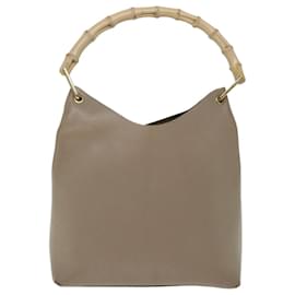 Gucci-GUCCI Bamboo Hand Bag Leather Beige Auth ac2850-Beige