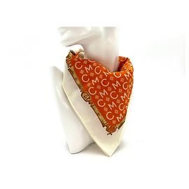 Pañuelo de bandana MCM para mujer, bufanda de algodón naranja crema con estampado de logo dorado. Naranja