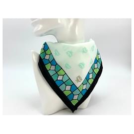 MCM-Pañuelo de bandana MCM para mujer, pañuelo de algodón turquesa azul verde con estampado de logo.-Turquesa